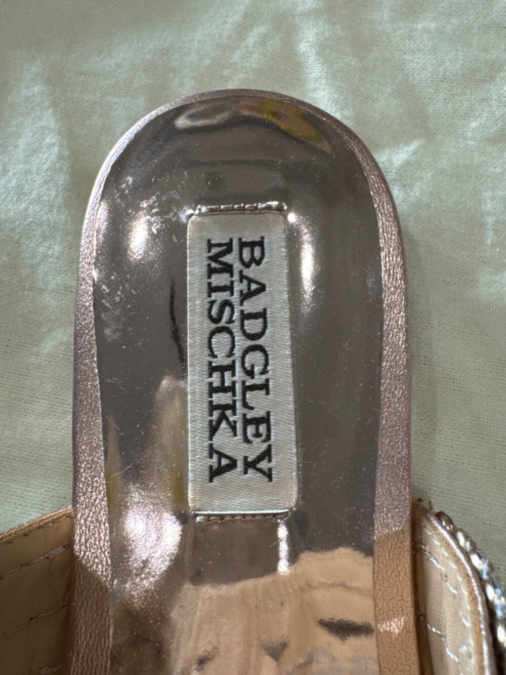 Badgley Mischka Rose Gold Rhinestone Embellished Leather Sandals Size 8 - Picture 5 of 8